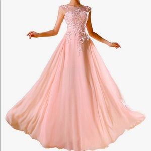 Edaier Women's Beaded Lace Formal Evening Dress Prom Gown peach color